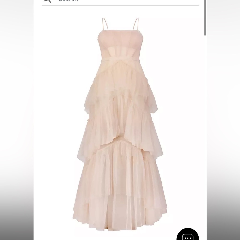 BCBGMAXAZRIA Sheer Tiered Ruffle Gown